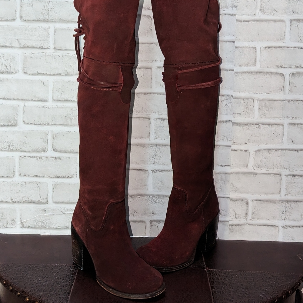FreeBird Brock Over the Knee Red Vine Suede Boots size 8 - Picture 14 of 15